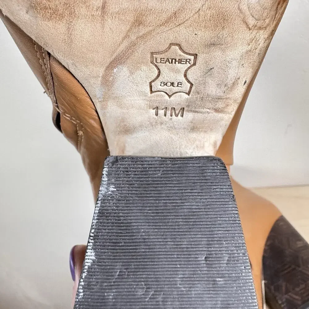 Tory Burch Grove Leather 100mm Block-Heel Bootie Tan Brown Sz 11